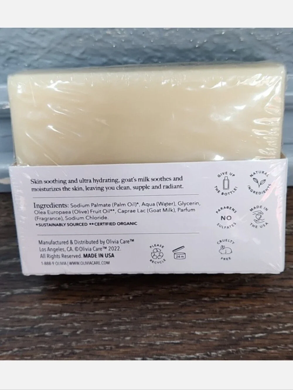 NWT Olivia Care Goat's Milk Bar Soap Organic Ingredients 8 oz